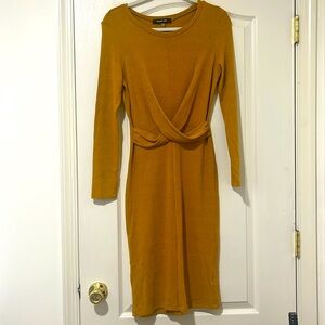 Mustard Body-con Knit Sweater Dress